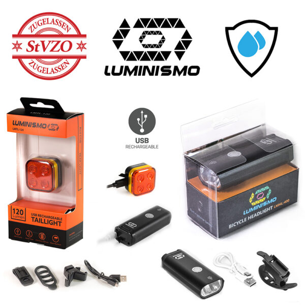 USB Fahrradlicht-Set LUMINISMO (Vorderlicht+Rücklicht)